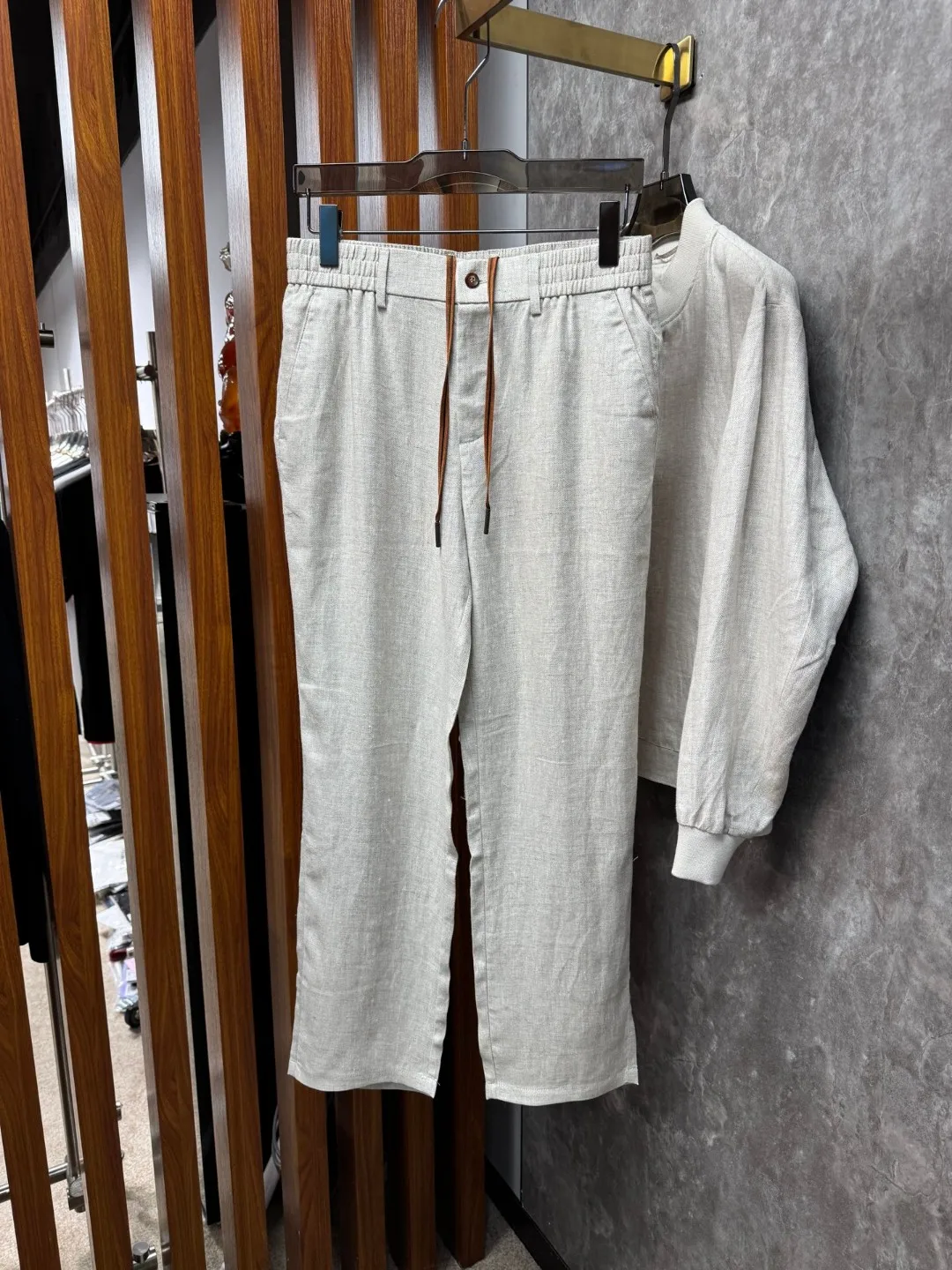 

Italian Style ZZ Vintage Casual Pants Elastic Waist Drawstring Straight Cut Loomed Linen Summer Men's Fashion Simple Luxury