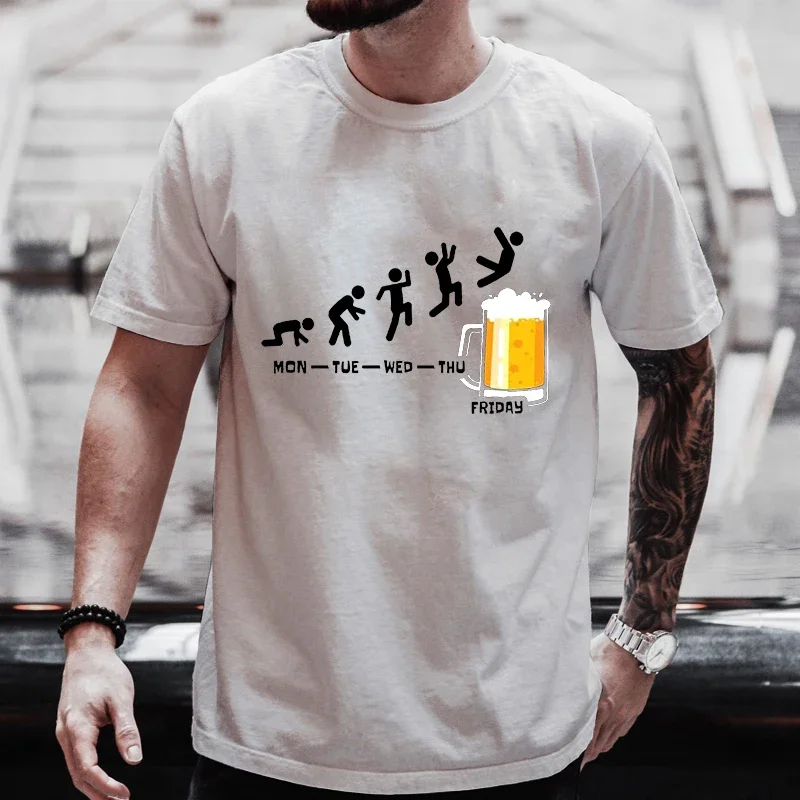 Men T-shirts Happy Friday Beer Funny Graphic T Shirts Weekend Drinking Lover Party Tees Y2k Male Oversized Clothes Streetwear