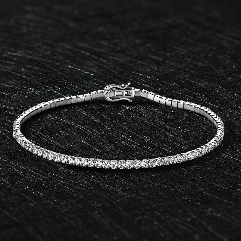 925 Sterling Silver Fashion Light Luxury Bracelet Full 2mm Zircon-Studded Tennis Chain Bracelets for Women Fine Jewelry Gift