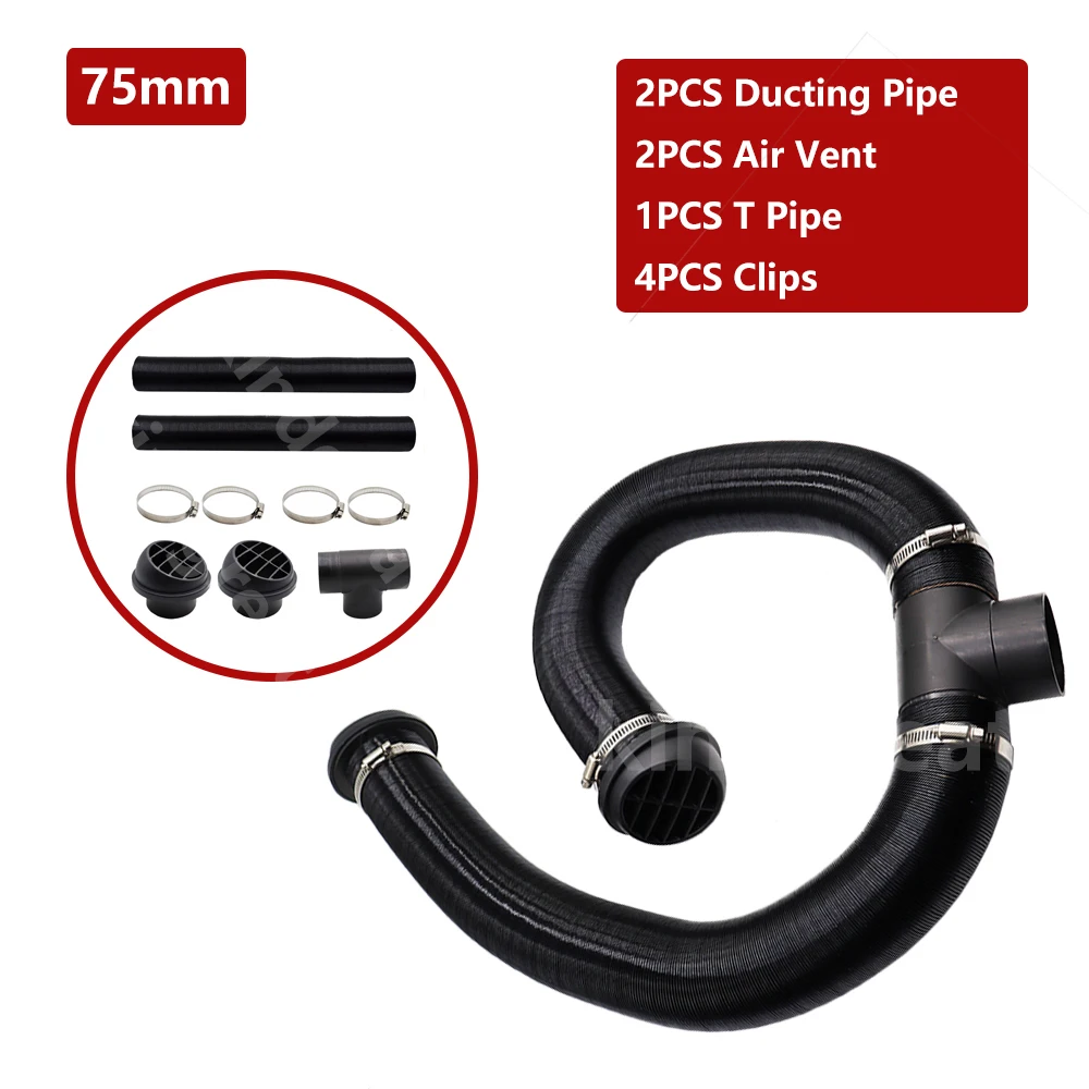 

60mm/75mm Car Heater Replacement Kits Air Diesel Parking Heater Ducting Pipe Air Vent Outlet Hose Tube Connector w/Hose Clips