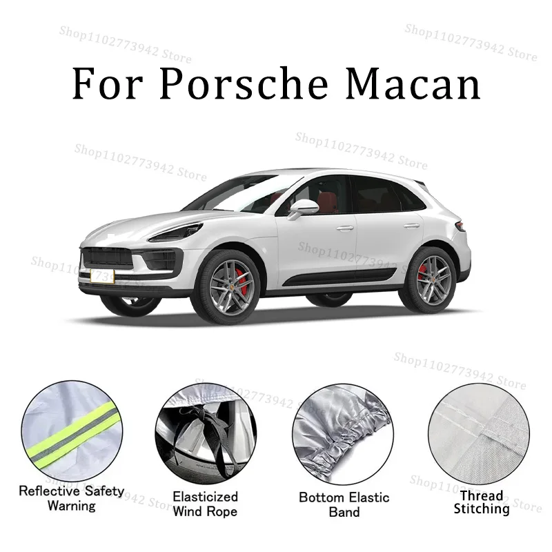 

Для Porsche Macan автомобильный чехол, полные чехлы со светоотражающей полосой, пылезащитный, устойчивый к УФ-излучению, устойчивый к царапинам, солнцезащитный защитный чехол