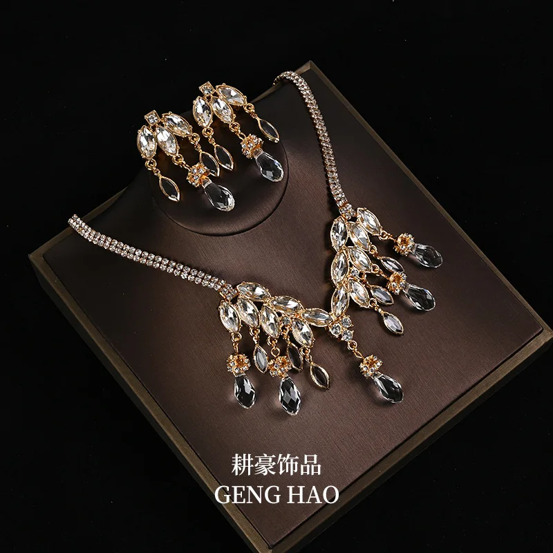 

Luxury Fashion Women Zircon Tassel 18k Gold Plated Dangle Earrings Necklace Set Jewelry Set , Woman Ear Accessories Gift