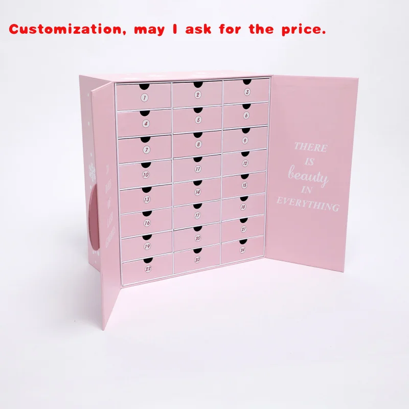 custom.Custom Premium Beauty Advent Calendar Paperboard Empty Eyelash Packaging Calendar Box with Drawers