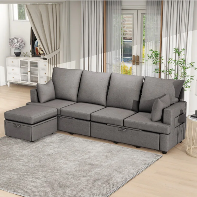 Modern L shape Modular Sofa, 5 Seat Chenile sectional Couch Set with 2 pilows lncluded, freely CombinableIndoor Funiture