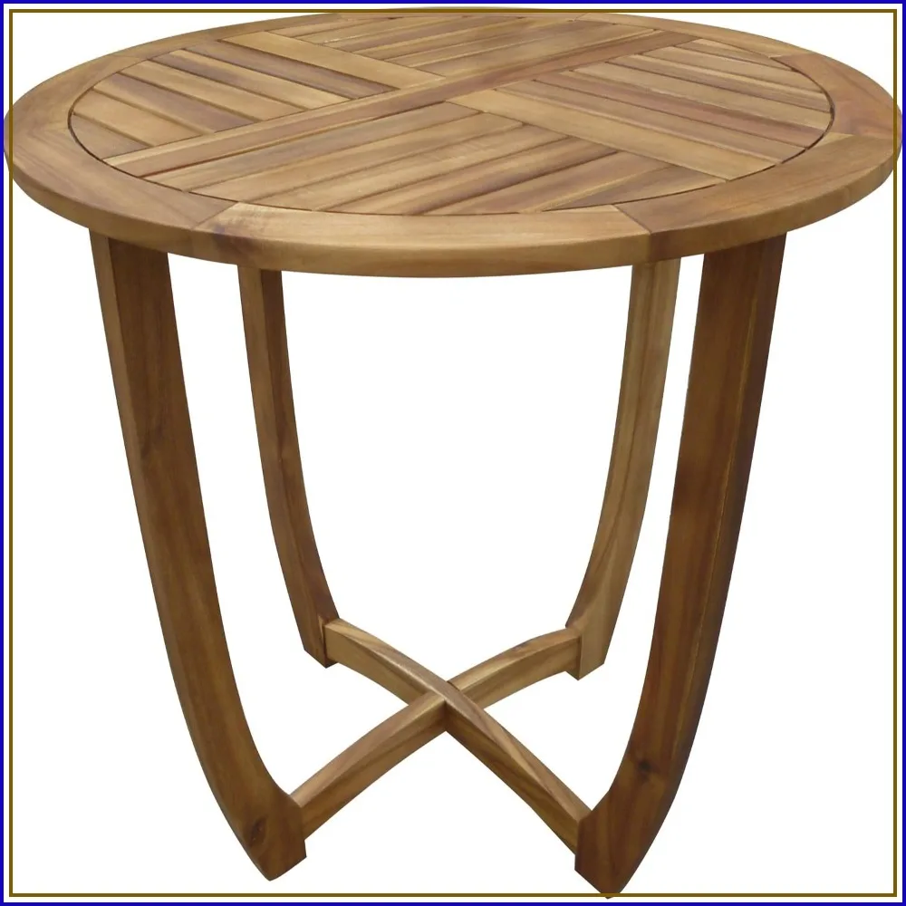 Teak Finish Brown Accent Round Table for Living Room, Bedroom, Small Space