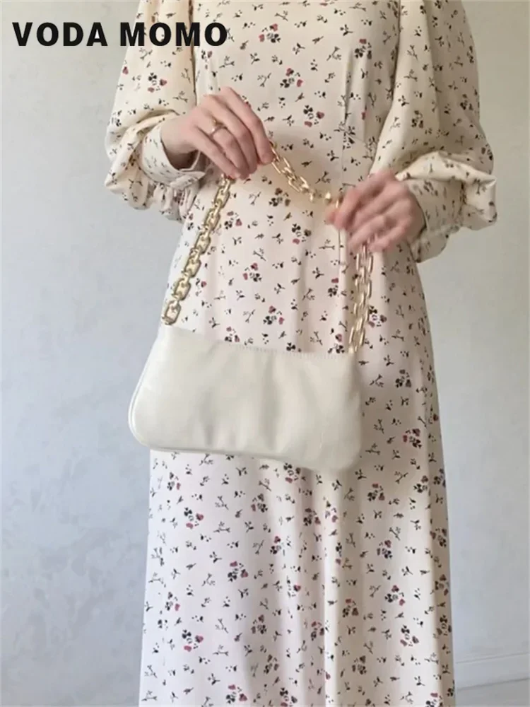 New Spring Autumn Versatile Gentle Loose Lace-up Floral Simple Elegant Temperament Dress Design Sense Long Sleeve Casual Dress