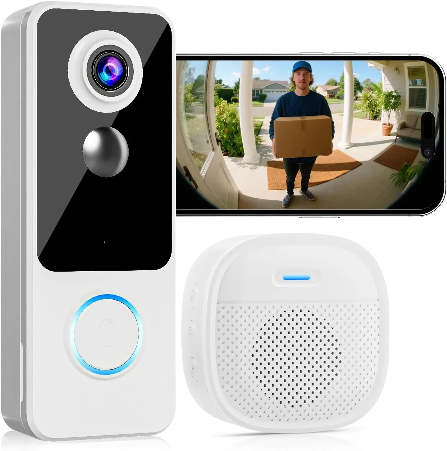 

Wireless Doorbell Camera with 2K Video, Two-Way Talk, Motion Detection, Alexa & Google Compatible
