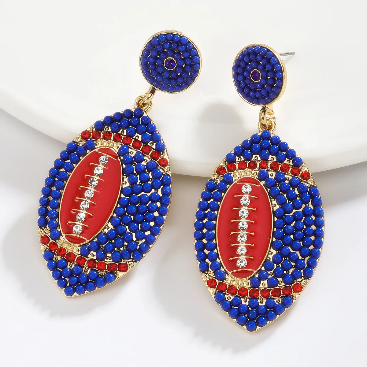 Vedawas Bohemian Handmade Beaded Rhinestone Rugby Earrings,Game Day Sports Women Accessories