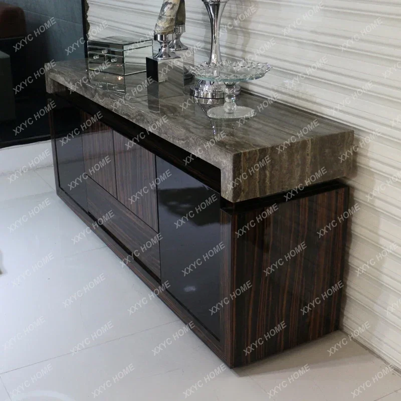 Natural Gray Cave Stone Marble Side Cabinet Modern Restaurant