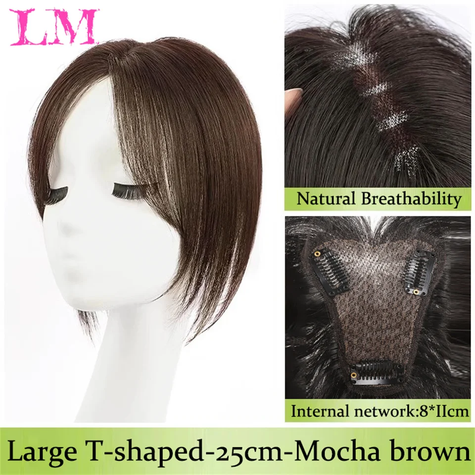 Peruca Sintética LM com Parte Central e Franja, Extensão de Cabelo Clip-In, Natural e Invisível para Mulheres