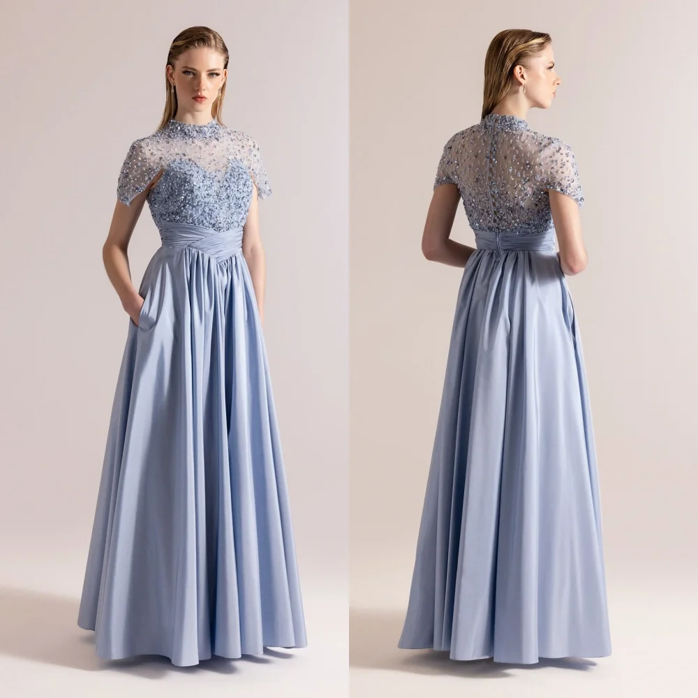 

Customized Charmeuse High Quality Women's Evening Exquisite Party Gown Charmeuse A-line Bespoke Occasion Long Dresses Sparkle