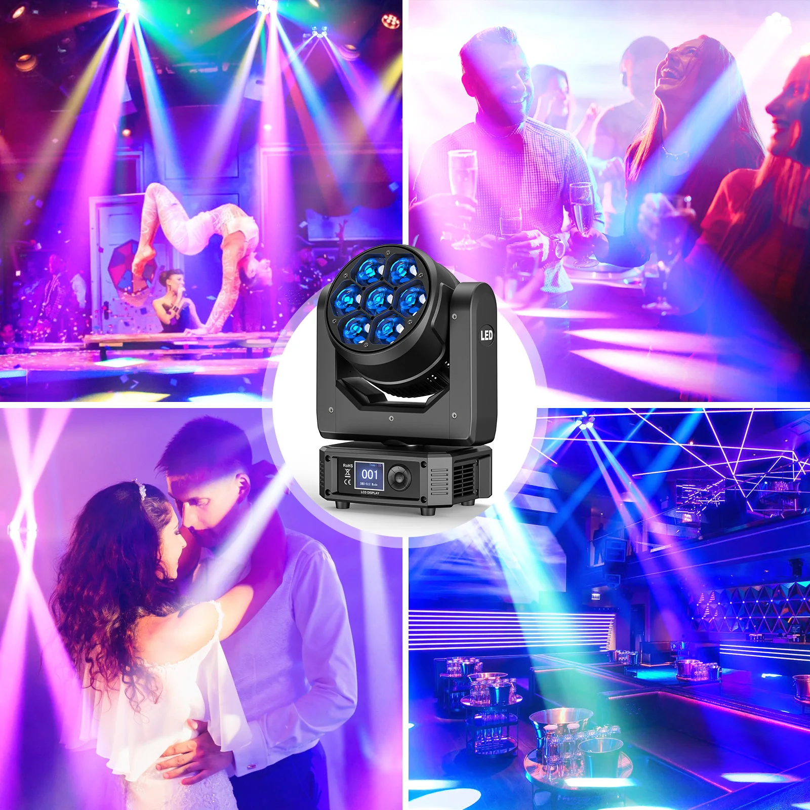 Imagem -03 - Mini Bell-eye Wash Bulb Stage Light Effect Projetor para Disco Ktv Festa Casamento Feriado Bar Clube Nevoeiro dj 7x50w