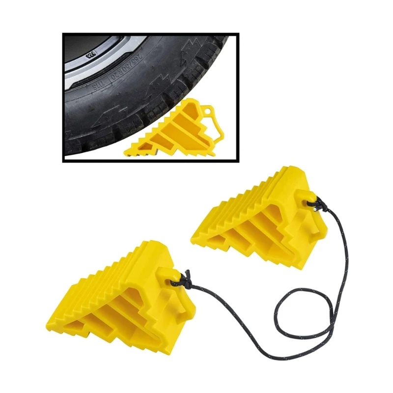 2 Pack Heavy Duty Rubber Wheel Chock with Strap,Solid Anti Slip Wheel Stopper for Various Weather Use Car Truck