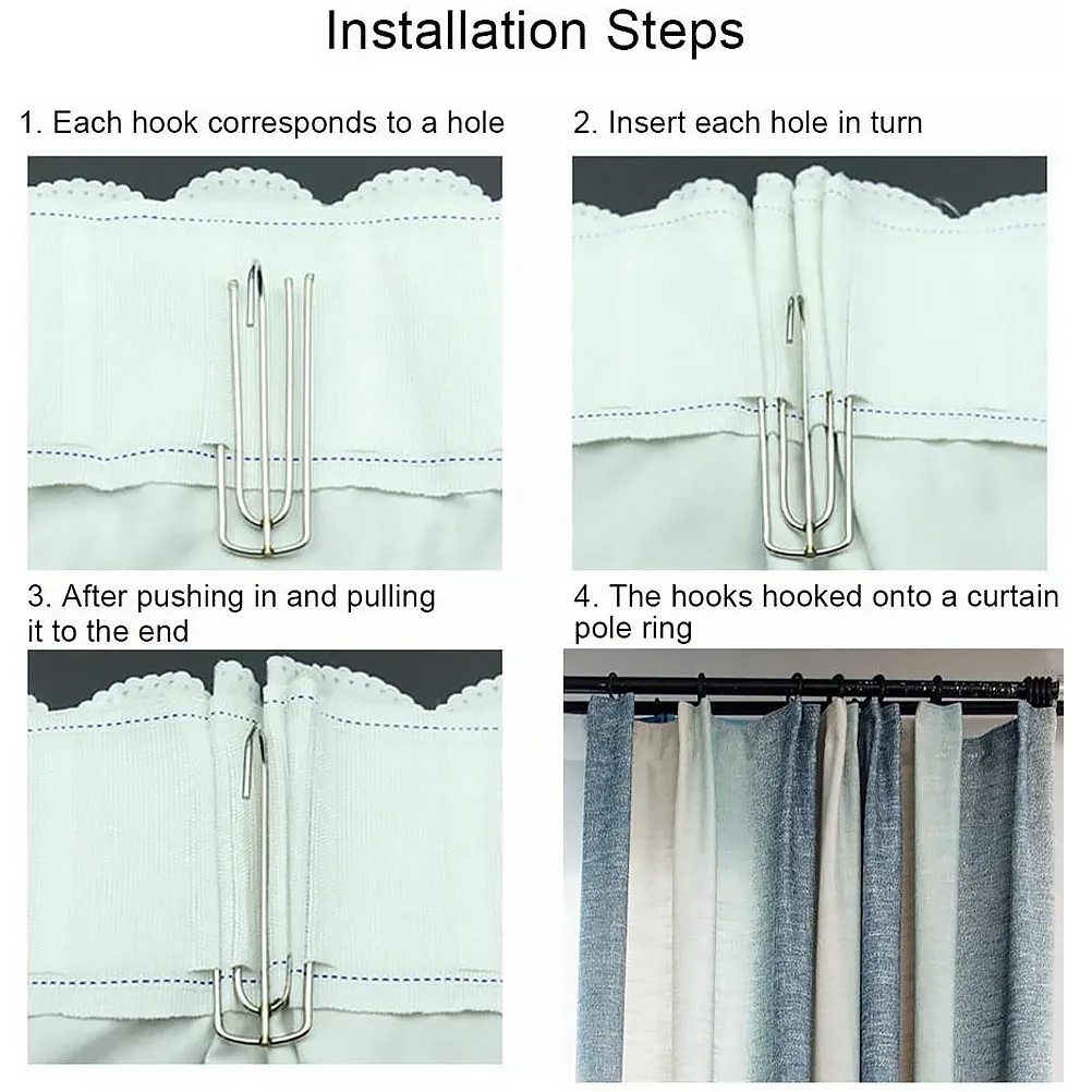 

40pcs Hooks Hooks Curtain Hanging Accessories Silver 4 Prong Metal Curtain Hook Metal Clips Home Decor Hardware