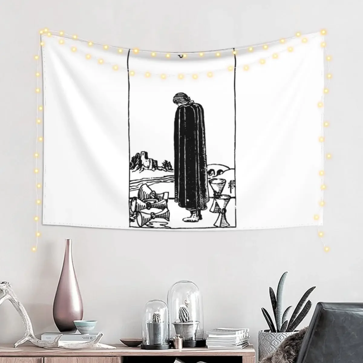 Tarot Card : 5 of Cups | Five of Cups black & white Tapestry Wallpapers Home Decor Room Decore Aesthetic Tapestry