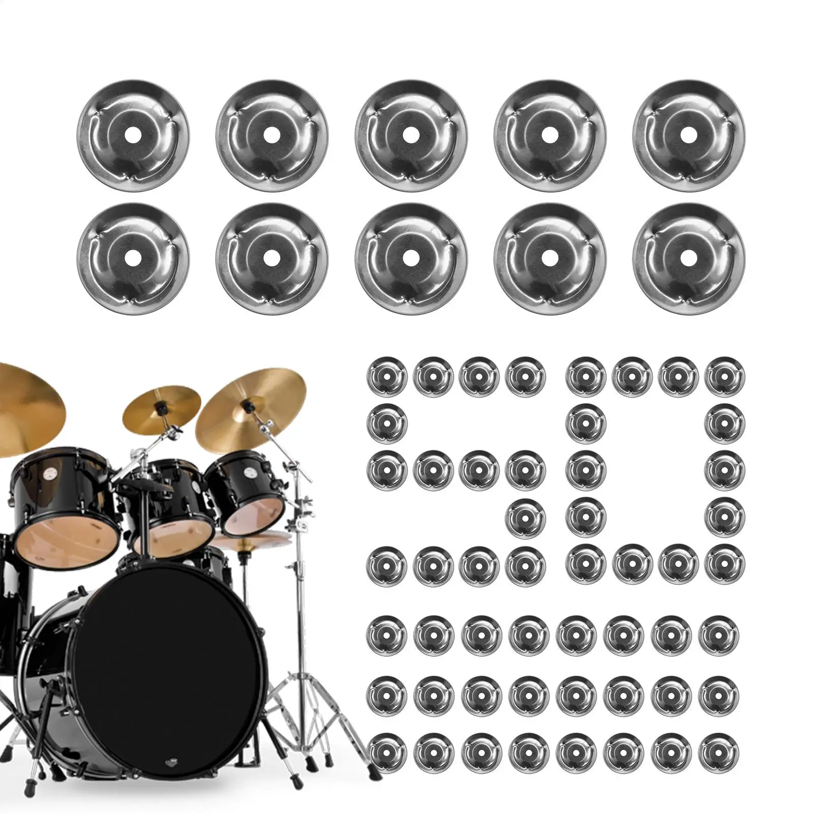 50pcs Tambourine Ring Cymbals Ching Rings Percussion Instrument Drum Ring Double Row Rattle Drum Rings durable Drum accessories