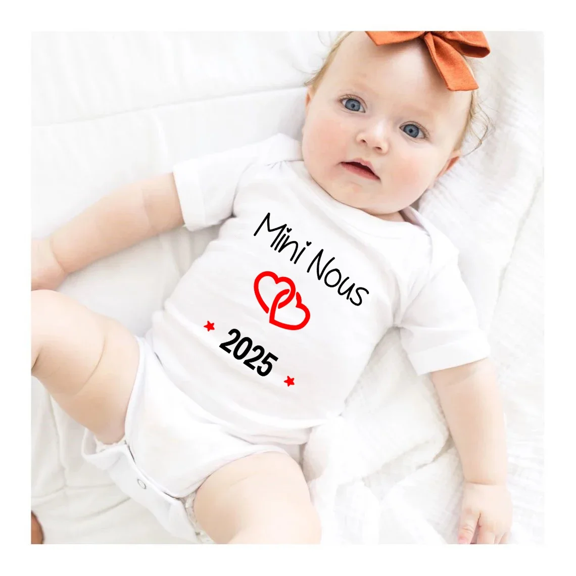 Mini Nous 2025/2026 Print Baby Bodysuit Pregnancy Announcement Outfit Newborn Short Sleeve Romper Infant Jumpsuit Shower Gift