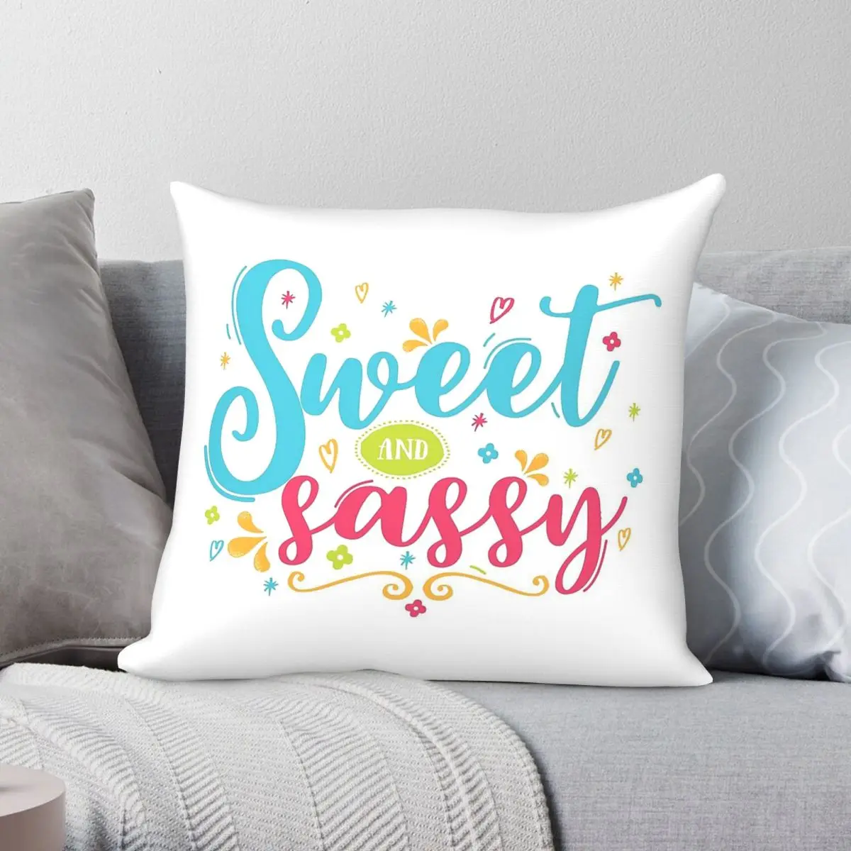 Sweet And Sassy Baby Girl Square Pillowcase Polyester Linen Velvet Pattern Decorative Pillow Case Bed Cushion Cover Wholesale