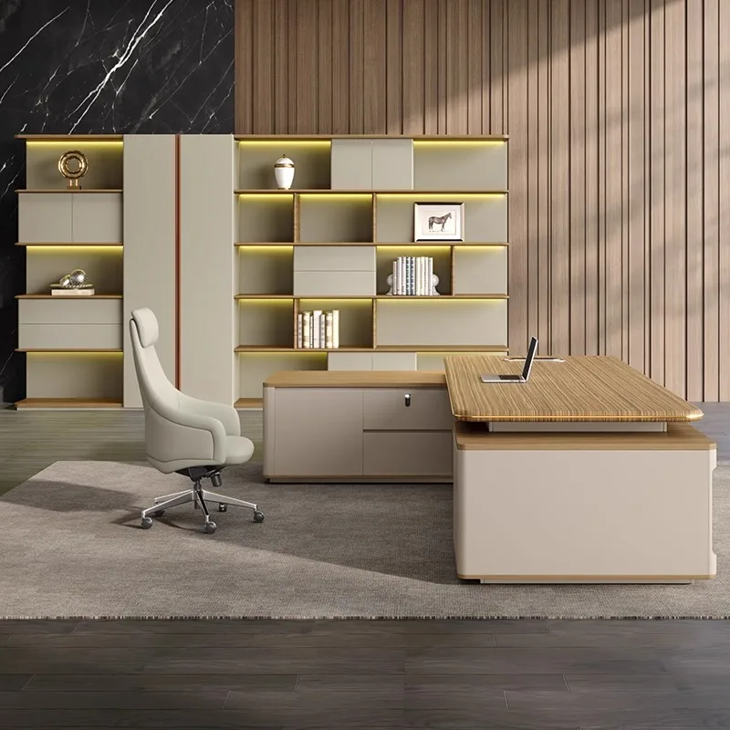 custom.Light Luxury High-End Desk and Office Chair Set Large Executive Desk with Simple Modern Design Panel Wood Style