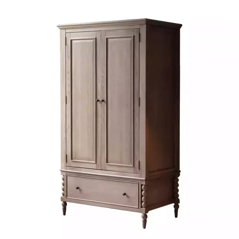 

American retro French medieval style designer storage cabinet bedroom double door wardrobe full set of furniture