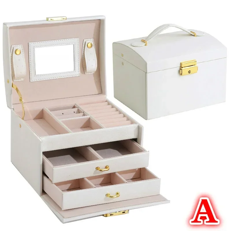 3-layer Large-capacity Jewelry Box Mirror Storage Makeup Box Storage Earring Holder Make Up Storage Box Home Organizer