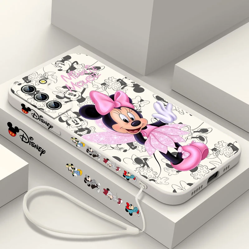 Disney Fashion Mickey Mouse For Samsung Galaxy S24 S23 S22 S21 S20 Pro FE Plus Ultra Liquid Left Rope Phone Case 5G Cover