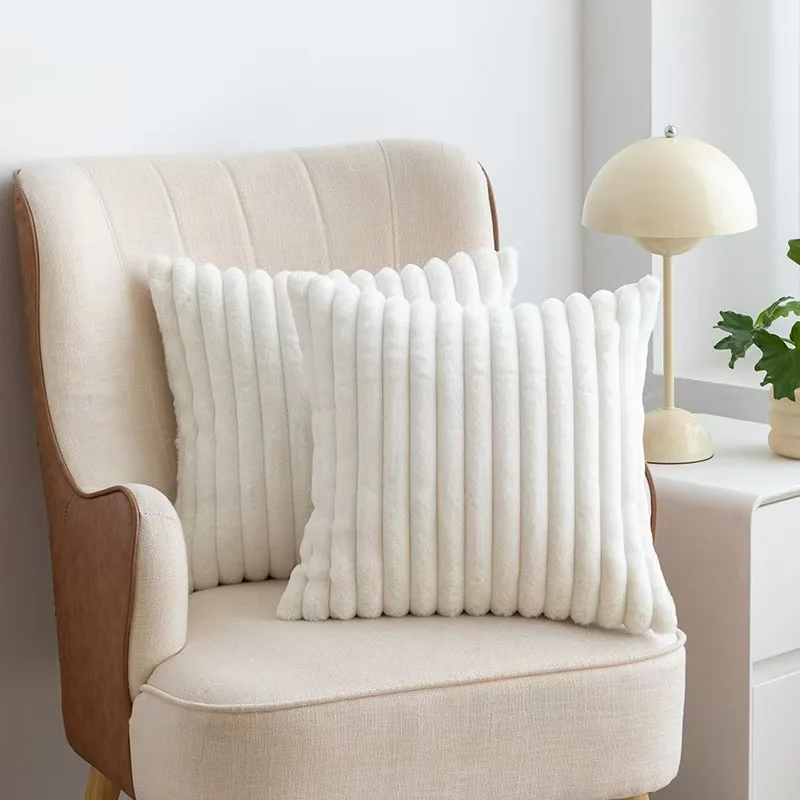 1pcs Nordic Light Luxury Imitation Rabbit Hair Drawstring Pillow case Living Room Sofa Solid Color Plush Cushion Pillow cover