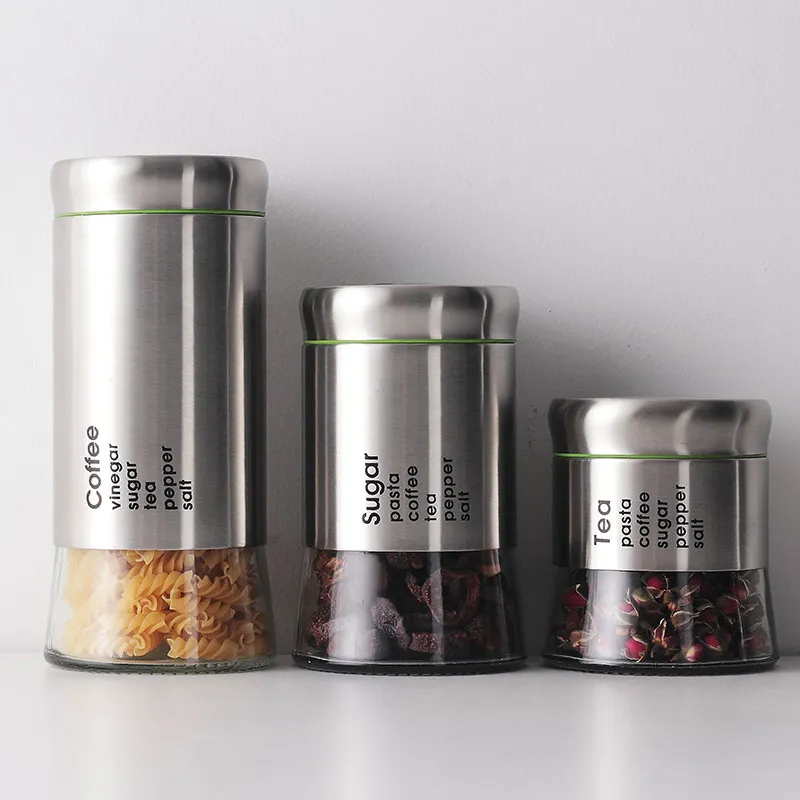 Storage Jar Stainless Steel Glass Sealed Jar Multi-grain Tea Storage Bottle Moisture-proof Snack Nut Container Home Decoration