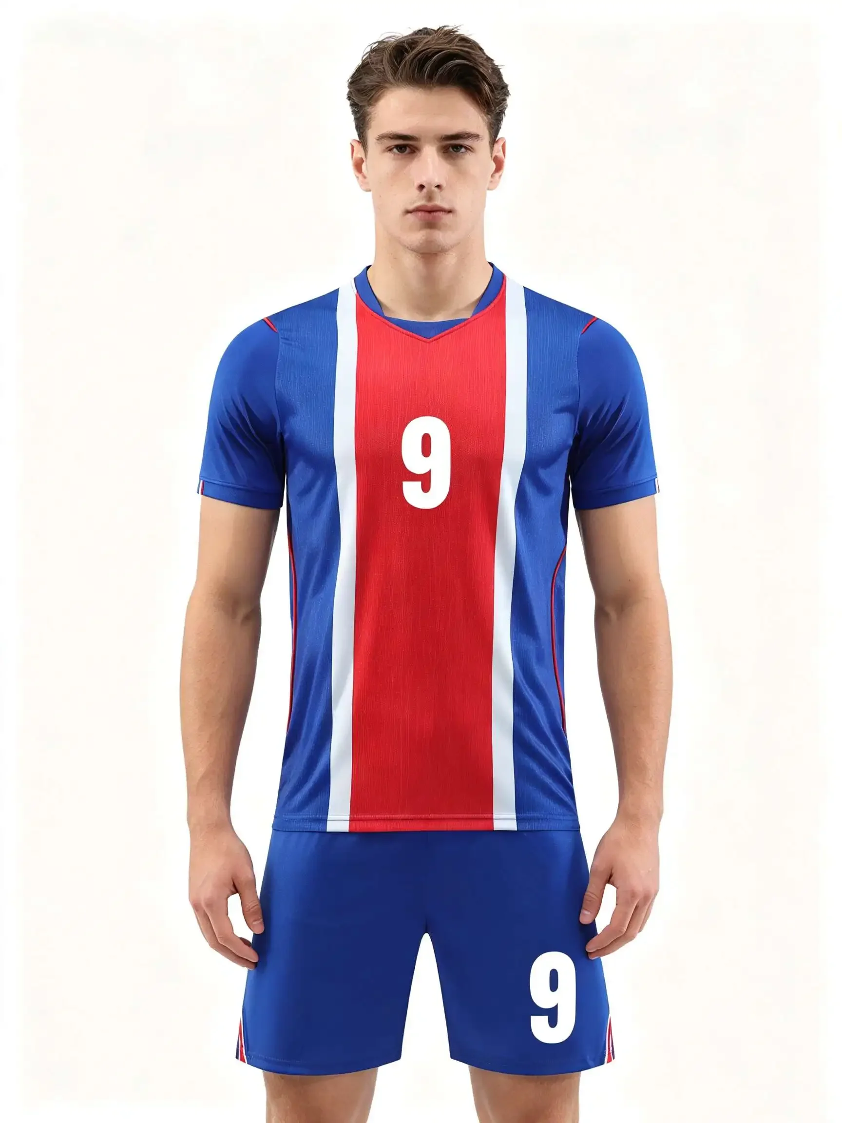 26/27 Unisex Blank Soccer 2‑Piece Set, Kids Adults Parent‑Child Kit, Custom No. 9 10 for School Outdoor Team Sports red 10