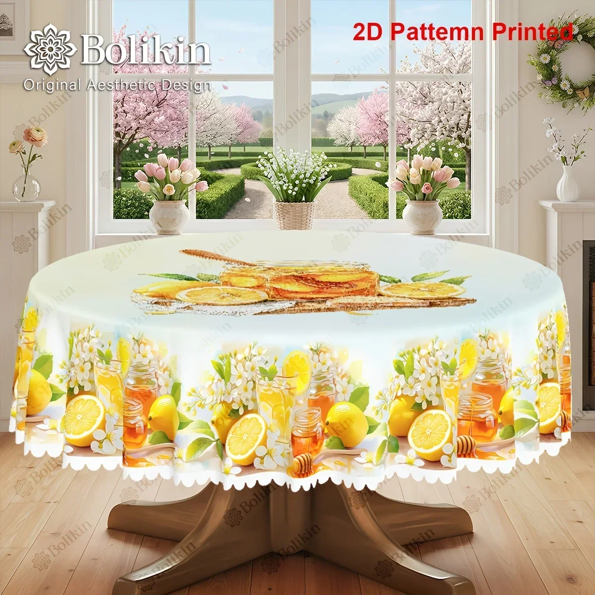 1 piece, lemon-themed tablecloth for the dessert, spring/summer honey bread with floral print design, yzb