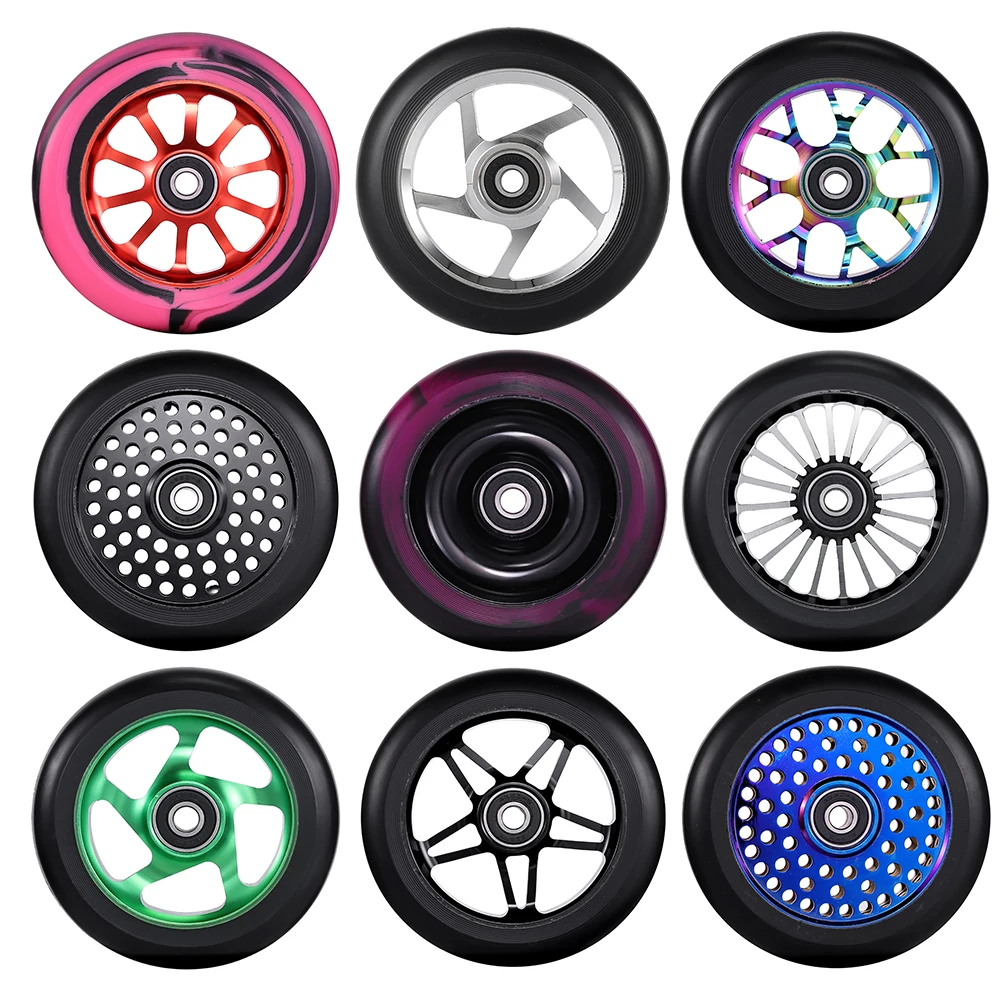110Mm Pro stunt scooter wheels with ABEC-9 bearings, 6061-T6 aluminum core, anti-shake design, suitable for sports