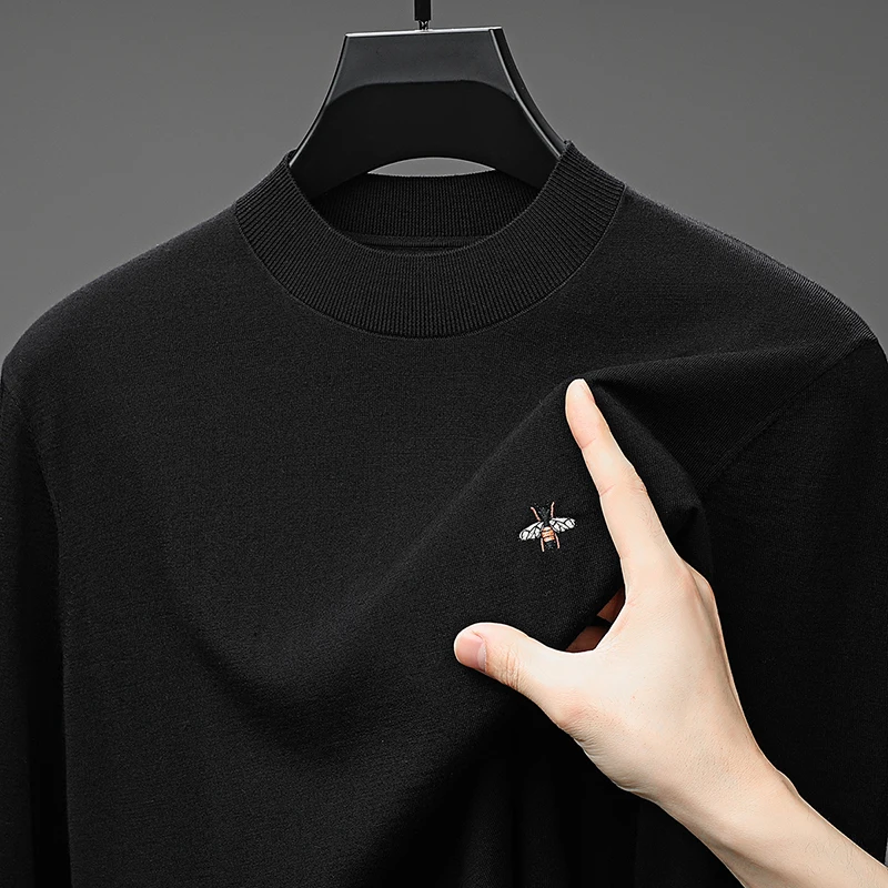 Hot Premium Brand Man Long Sleeves Knitwear 100%wool Round Neck Bee Embroidery British Style Pullover Winter Comfortable NewTops