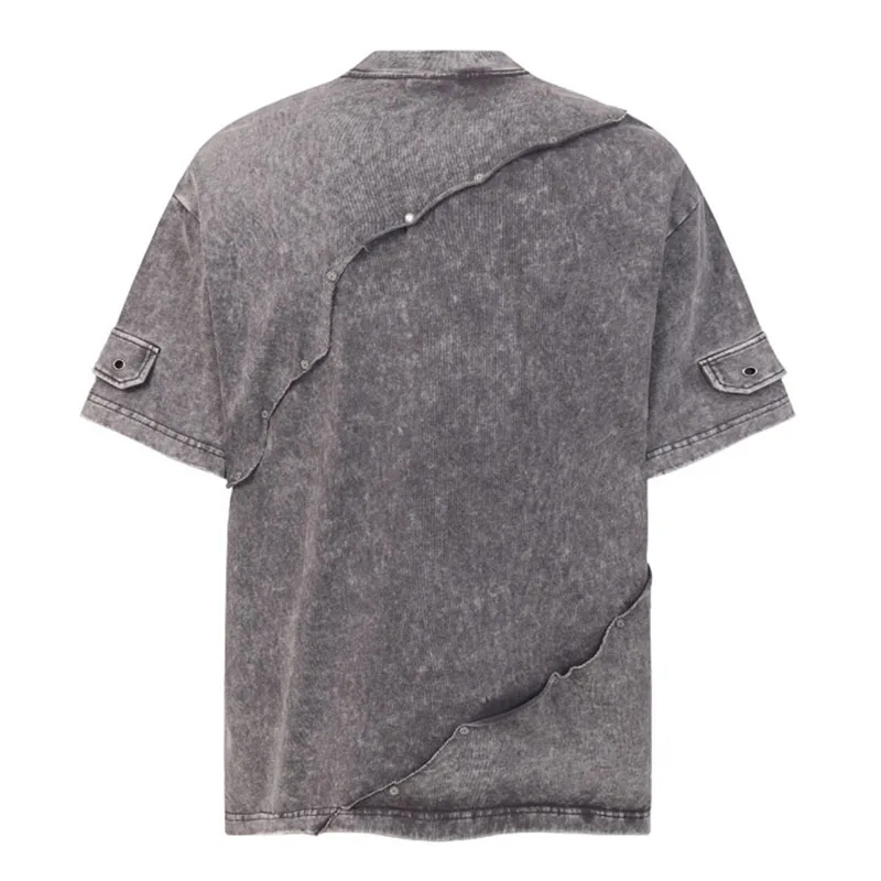 Hi Street Vintage Summer T shirt Washed Patchwork Stretwear Top Tees For Male Oversized