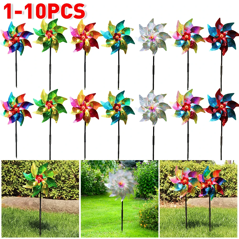 1-10Pcs Bird Repeller Windmill Reflective Sparkly Bird Deterrent Pinwheels Bird Scarer Animal Repeller Outdoor Garden Decoration