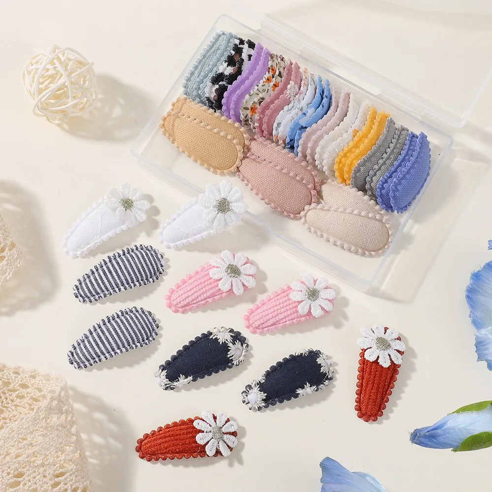 

200pc Daisy Floral Print 1.5" Snap Hair Clips for Kids Girls Plaid BB Berrettes Bulk Embroidery Hairpins Baby Snap Hair Clamp