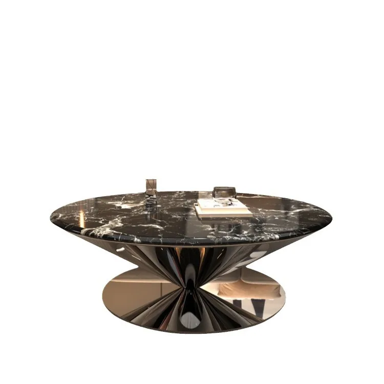 

New light luxury natural imported marble round coffee table suspended luxury stone black small apartment f