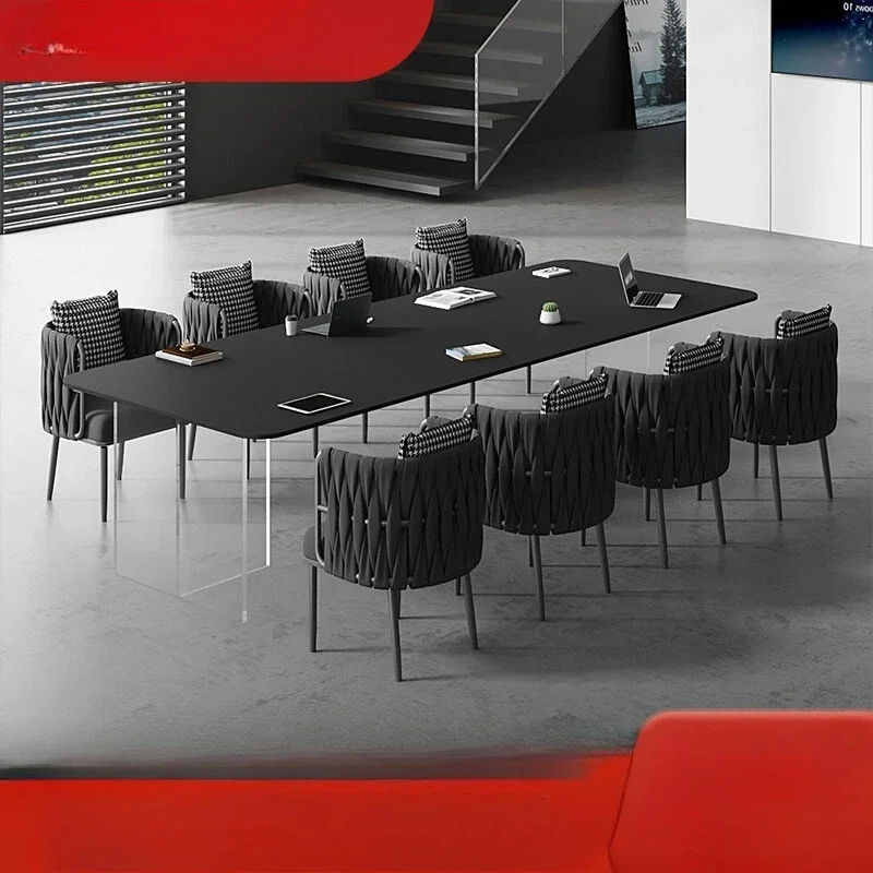Modern Light Luxury Black Large Table 2M Adjustable Feet Reinforced Frame Durable Build Easy to Use Long Lasting Space Saving