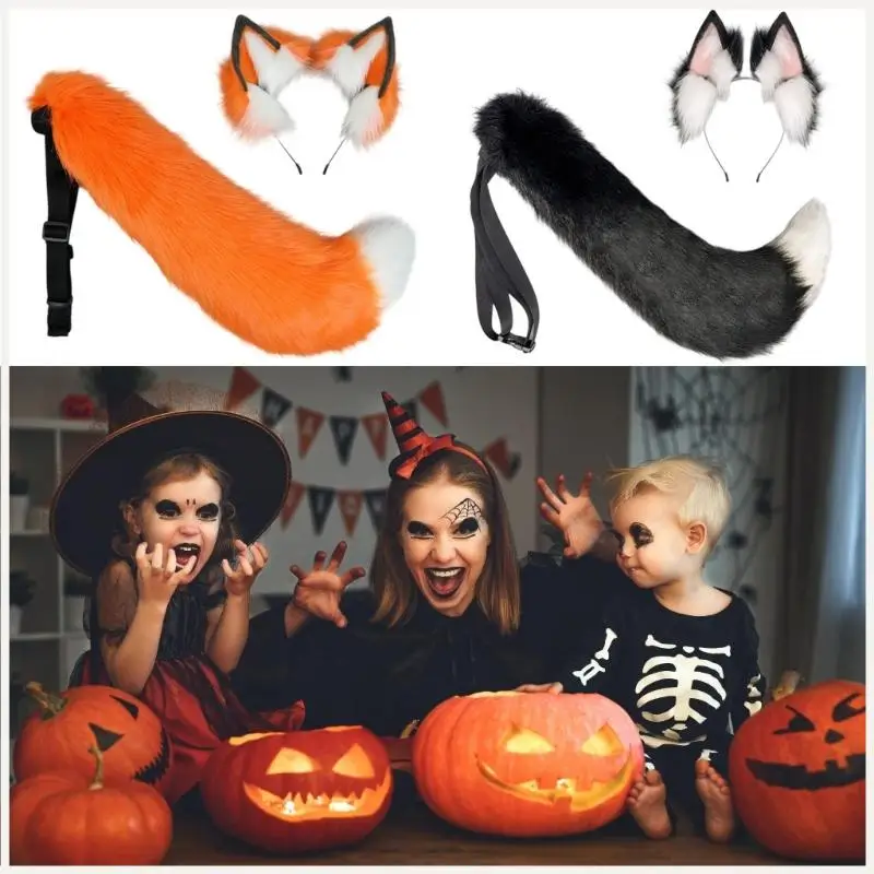 Điều chỉnh đuôi cáo đuôi và đặt vật liệu mềm Halloween Party Wear Kids Family