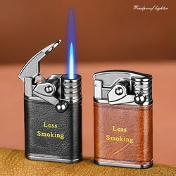 2025 Retro Leather Swing Arm Ignition Windproof Jet Blue Flame Butane Gas Torch Lighter Outdoor Portable Cigar Lighters Smoking