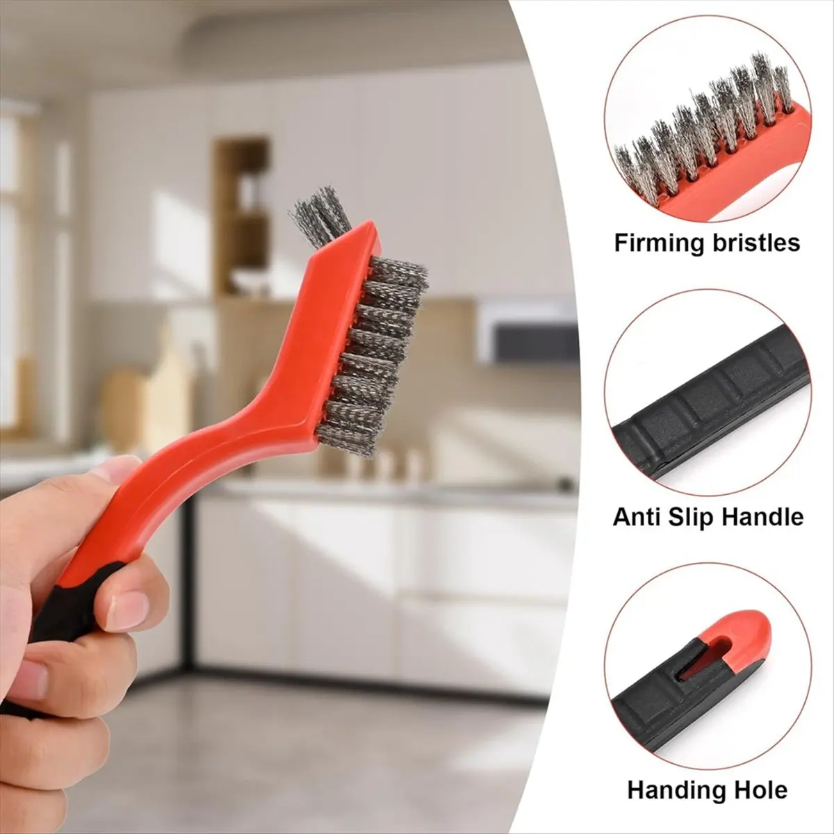 A75K 6 Pack Wire Brush Set - 7 Inch Brass Brush/Steel Brush/Nylon Brush with Curved Handle -Small Metal Brush and Nylon Brush