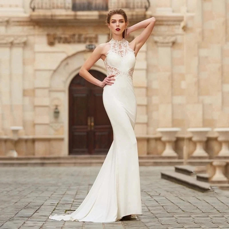 Vestidos De Novia sexys sin mangas, Vestidos De Novia con vaina De sirena, batas De satén para fiesta Formal, hasta el suelo, elegantes