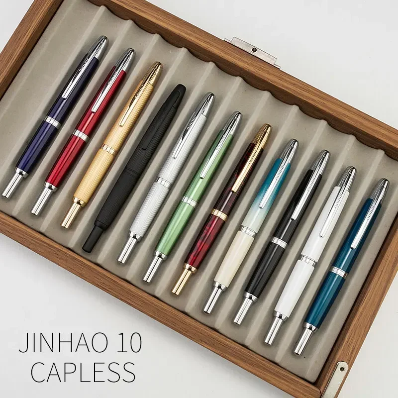 New Jinhao 10 Retractable Press Fountain Pen EF/F Nib With Ink Converter Writing Gift Pen, Marble Red With Golden Clip
