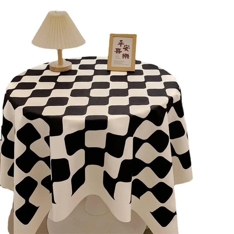 Chessboard Plaid Table Cloth Nordic Style Round Tablecloth Cotton Flower Printing Tablecloth Waterproof Home Party Table Cover