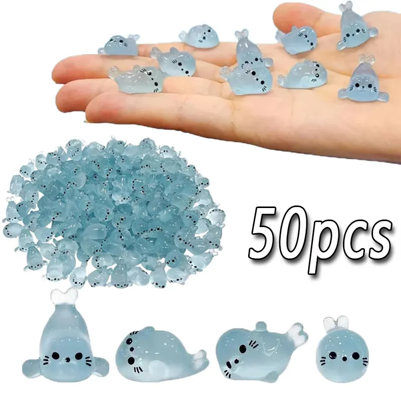 10-50pcs Glow in The Dark Mini Seal Figurines,Resin Luminous Sea Animals Miniatures for DIY Craft Home Decoration Supplies