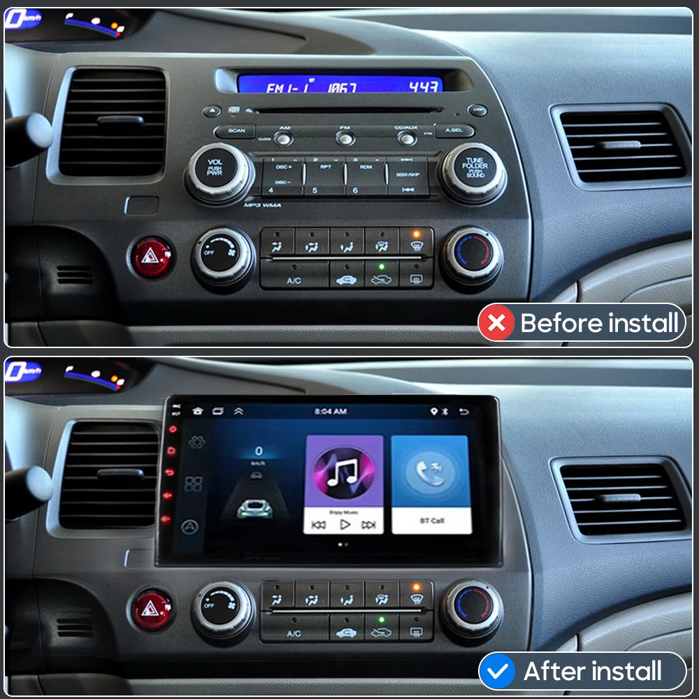 For Honda Civic 8 2005 - 2012 Car Multimedia Player Car Radio Player Navigation stereo Wieeless CarPlay GPS Android Auto