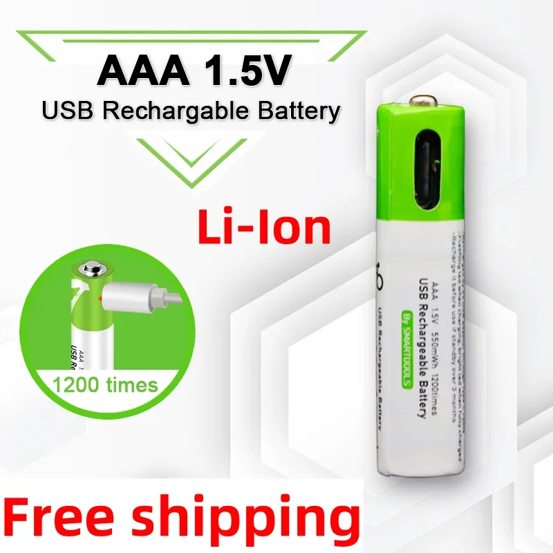 Batería de iones de litio recargable rápida usb,gran capacidad,1,5V,AAA, 750 mwh, para control remoto, ratón inalámbrico y cable