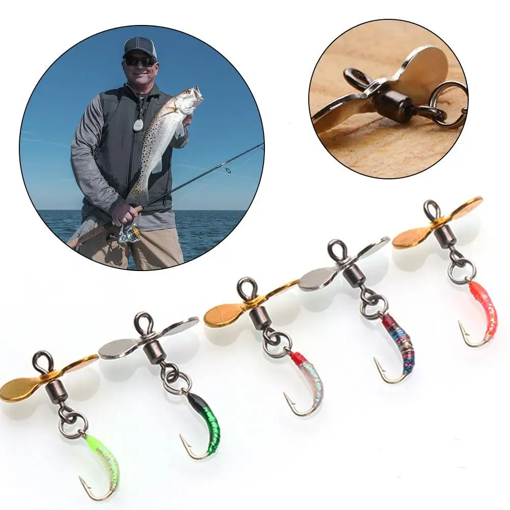 5 Pieces/box Propeller Fish Scale Hook Set Sequin Fly Bait Luya Fake Bait White Stripe Horse Mouth Green Slightly