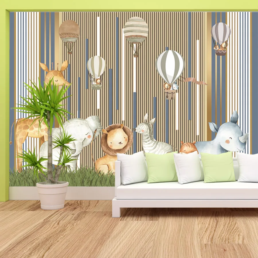 Custom Cartoon Self Adhesive Wallpapers for Living Room Contact Paper Panel Jungle Animals Forest Furniture Renovation Bed Mural