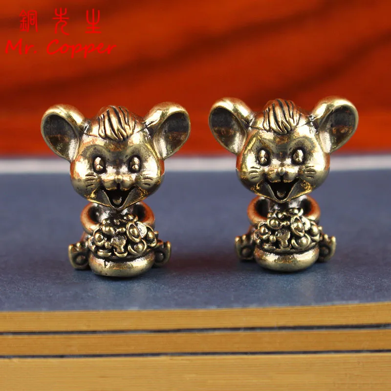 Brass Cute Cat Small Statue Desktop Ornaments Vintage Animal Lucky Mouse Figurines Model Home Decorations Crafts Accessories ﻿