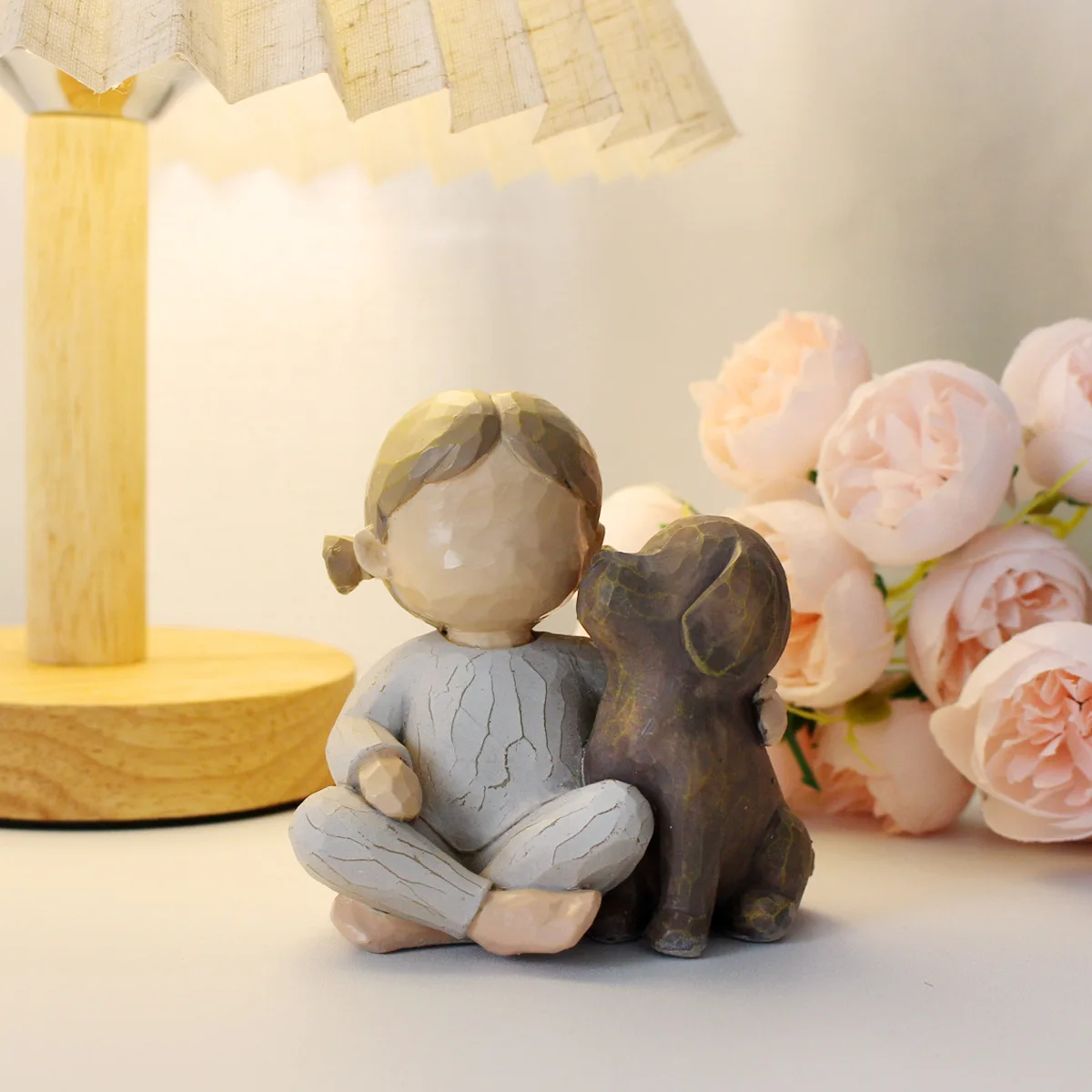 Angel Girl with Black Dog Friendship Figurine Dog Memorial Gift Sculpted Angel Dogs Decor